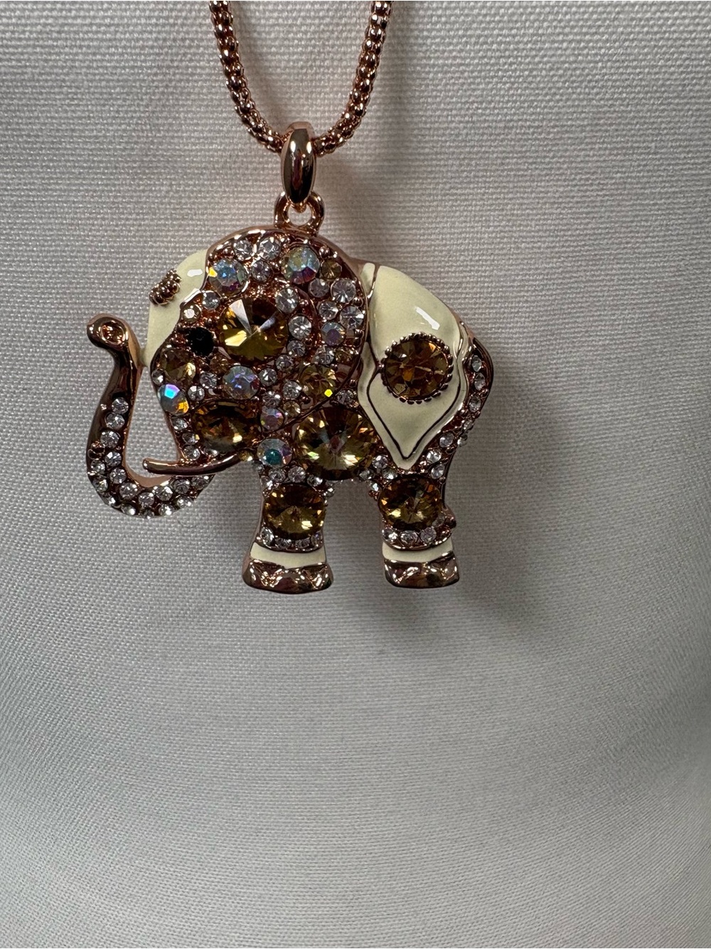 Off Park JTV Crystal Elephant Pendant Necklace Rose Gold Tone Lucky 17”